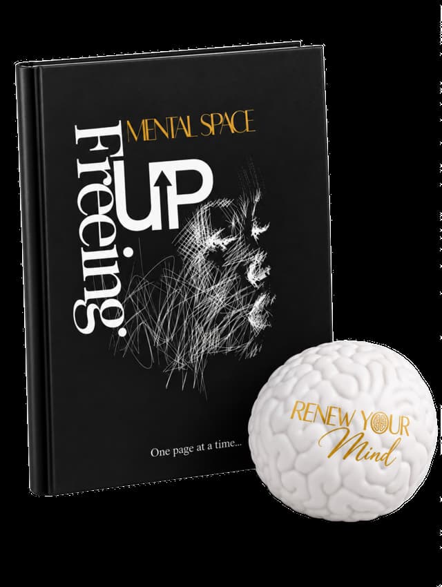 Renew Your Mind journal and brain-shaped stress relief ball
