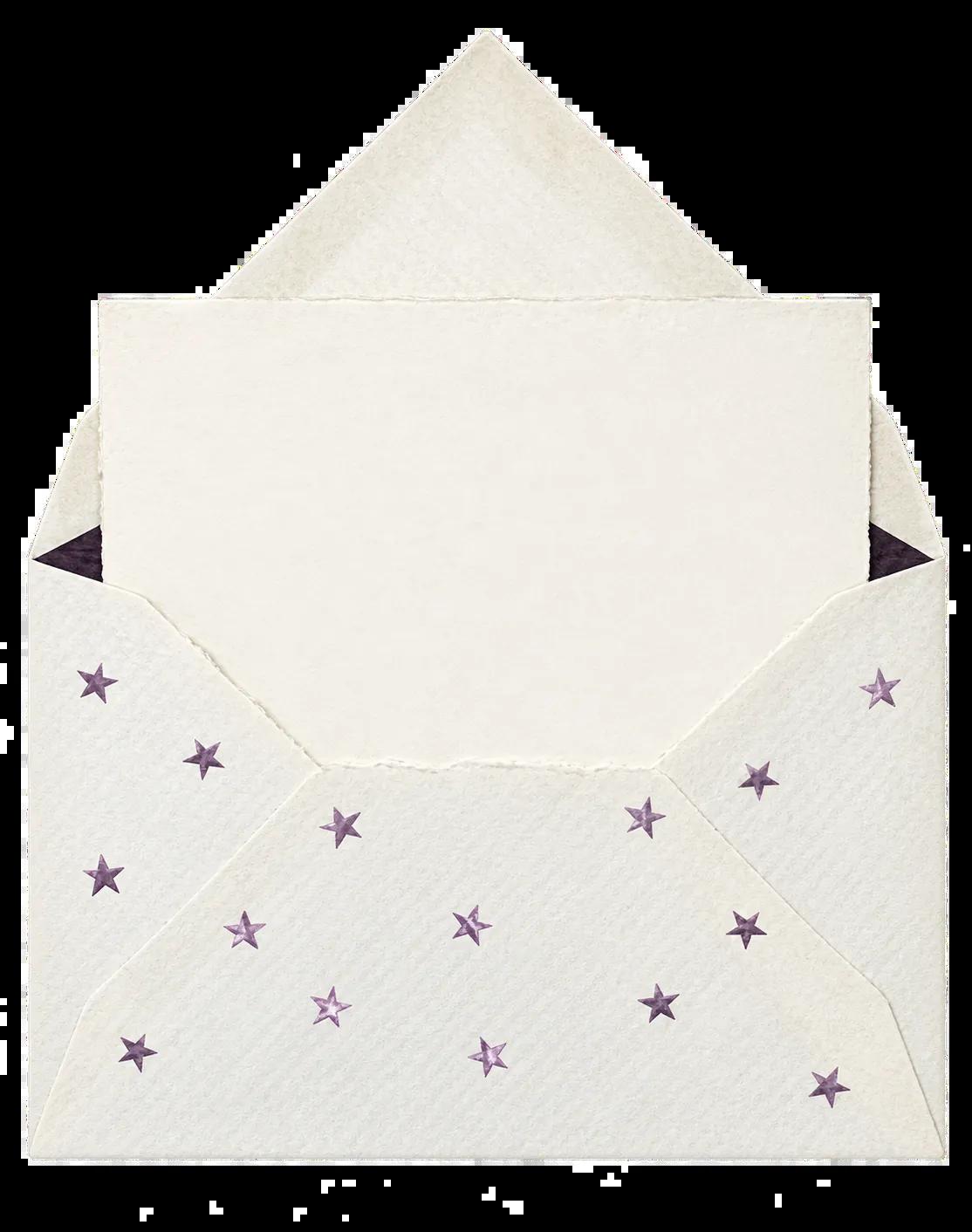 Cream stationery envelope decorated with tiny purple stars